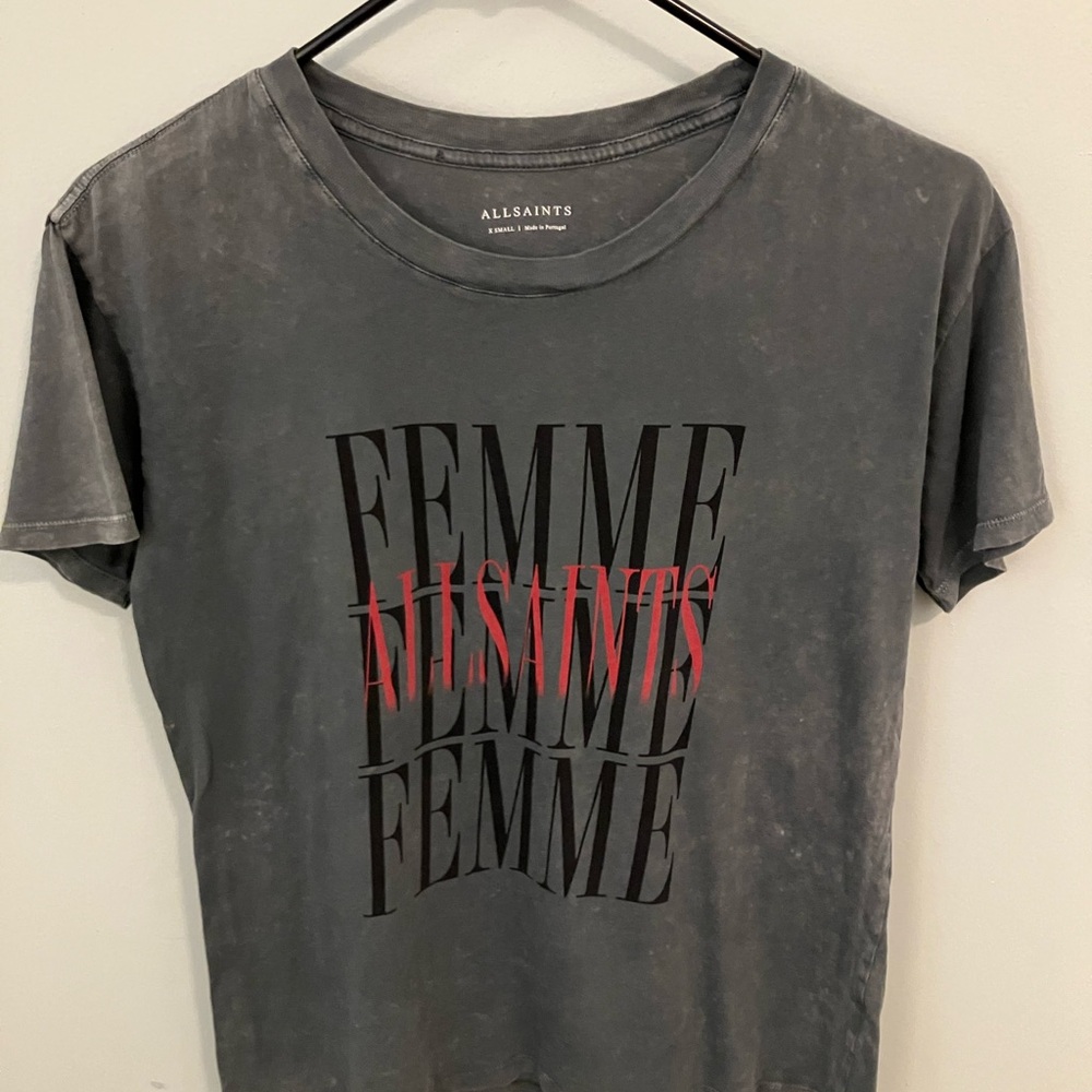 All Saints Graphic Gray and Red Tee XS
